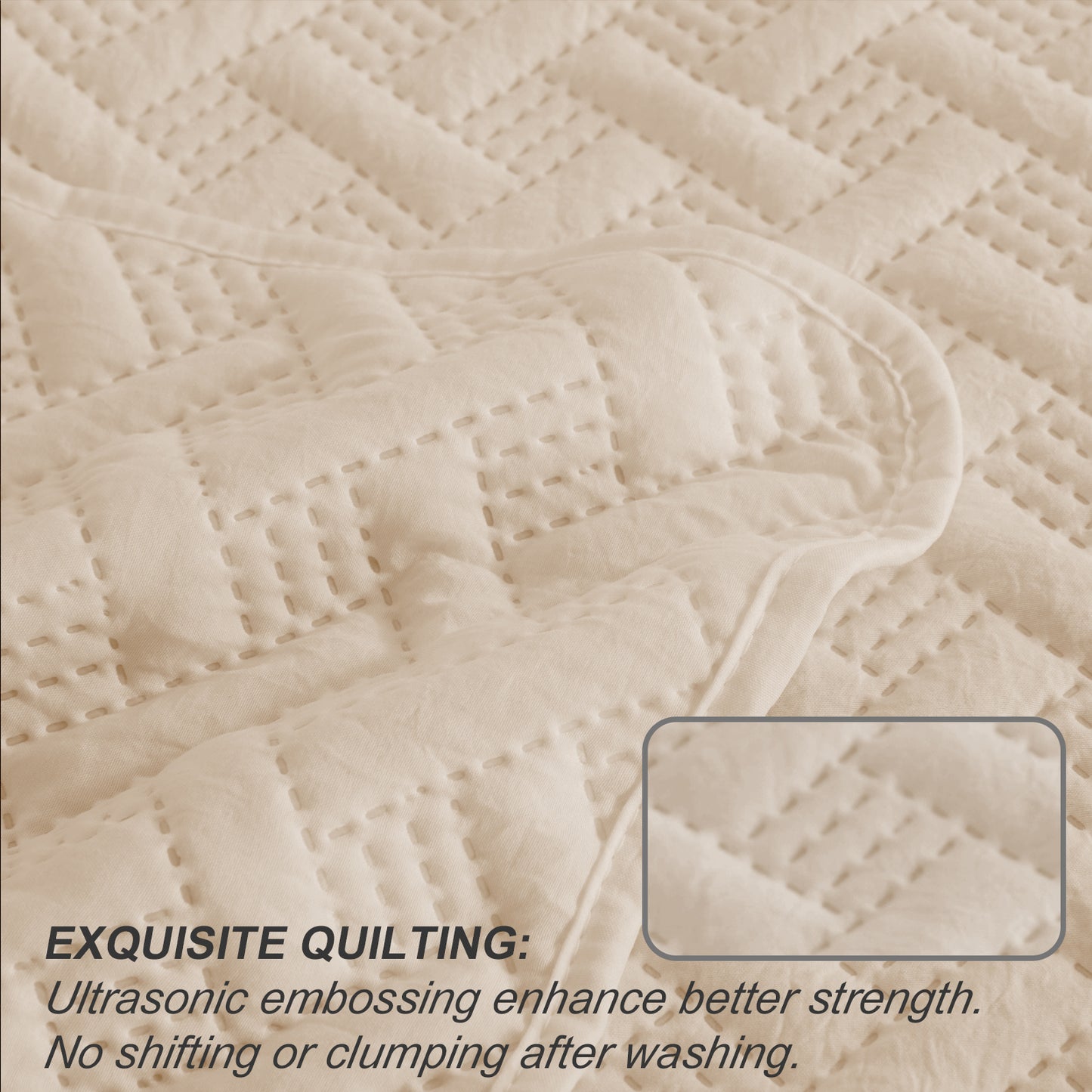 Exclusivo Mezcla 3-Piece Bone Queen Size Quilt Set, Weave Pattern Ultrasonic Lightweight and Soft Quilts/Bedspreads/Coverlets/Bedding Set (1 Quilt, 2 Pillow Shams) for All Seasons
