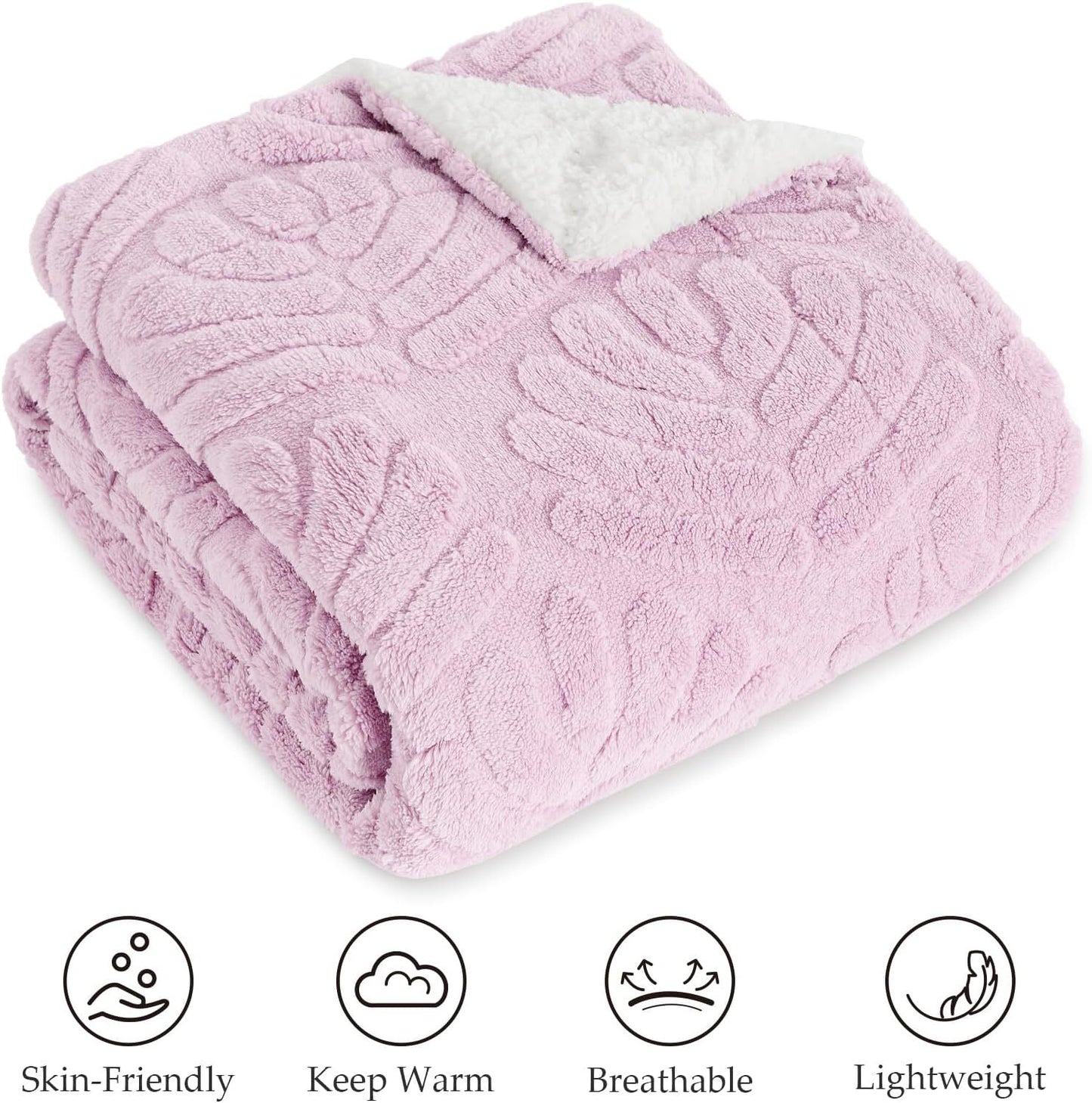 Whale Flotilla Sherpa Fleece Blanket for Twin Size Bed, Reversible Lightweight Blankets Warm Plush Bed Blanket for Winter Ultra Soft with Decorative Jacquard Pattern 60x80 Inch, Lilac