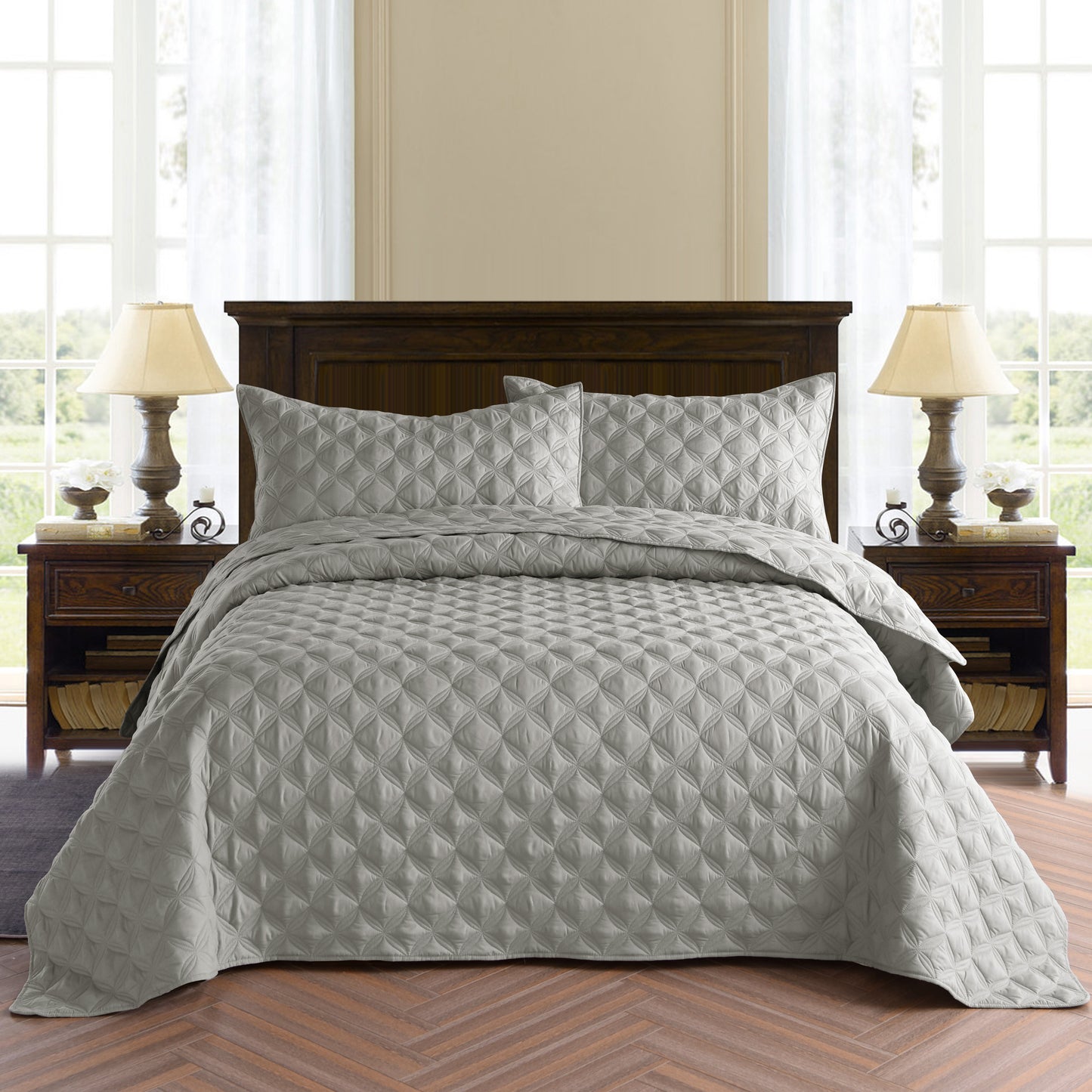 Exclusivo Mezcla 3-Piece King/Queen/Full/Twin Size Quilt Set with Pillow Shams, Ellispe Quilted Bedspread/Coverlet/Bed Cover -Soft, Lightweight and Reversible