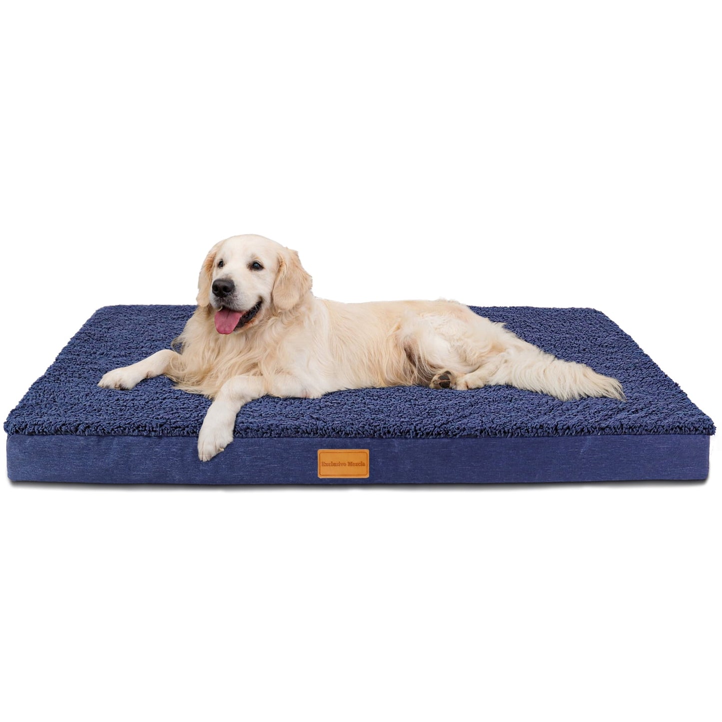 Exclusivo Mezcla Orthopedic XL Dog Bed for Large Dogs 42''X28'', Egg Crate Foam Big Large Dog Beds with Removable Washable Cover,Waterproof Pet Bed Mat, Navy Blue