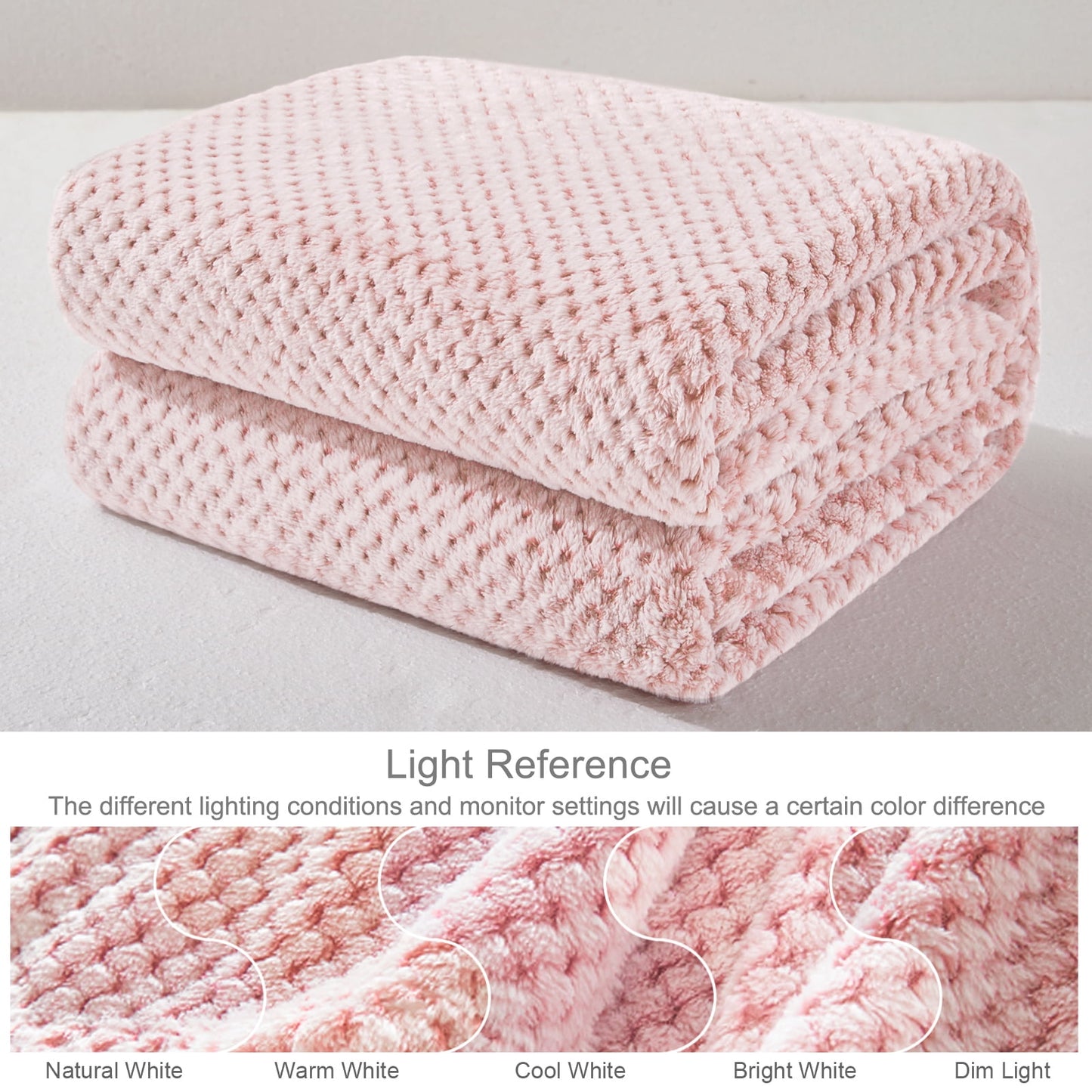 Exclusivo Mezcla Waffle Textured Mixed Pink Fleece Blanket, Super Soft and Warm 50x70 inches Throw Blanket for Couch, Cozy, Fuzzy and Lightweight