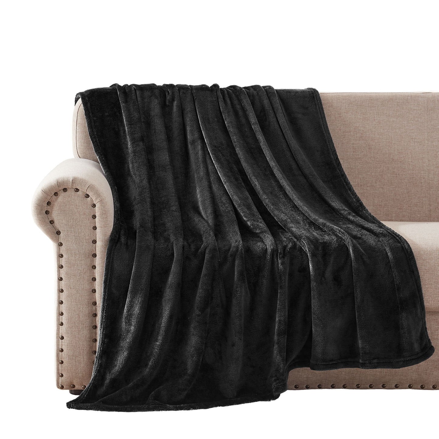 Exclusivo Mezcla Large Flannel Fleece Velvet Plush Throw Blanket - 50" x 60" (Black)